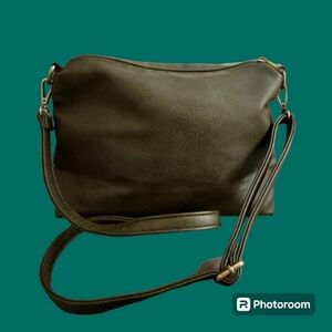 JOY SUSAN Dark Olive Pebble Bonded Leather Crossbody Hobo Bag